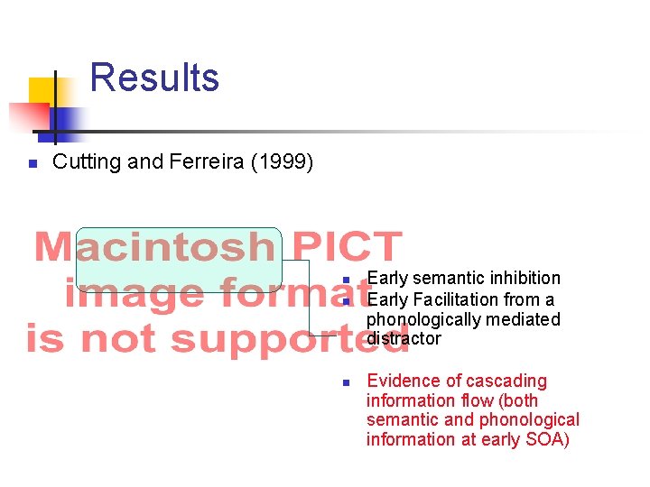 Results n Cutting and Ferreira (1999) n n n Early semantic inhibition Early Facilitation