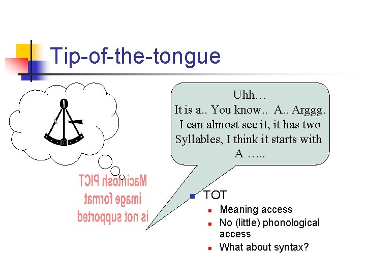 Tip-of-the-tongue Uhh… It is a. . You know. . Arggg. I can almost see