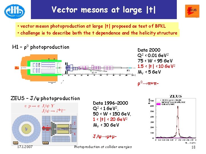 Vector mesons at large |t| • vector meson photoproduction at large |t| proposed as