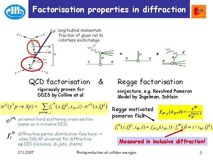 Factorisation properties in diffraction z. IP: longitudinal momentum fraction of gluon rel to colorless