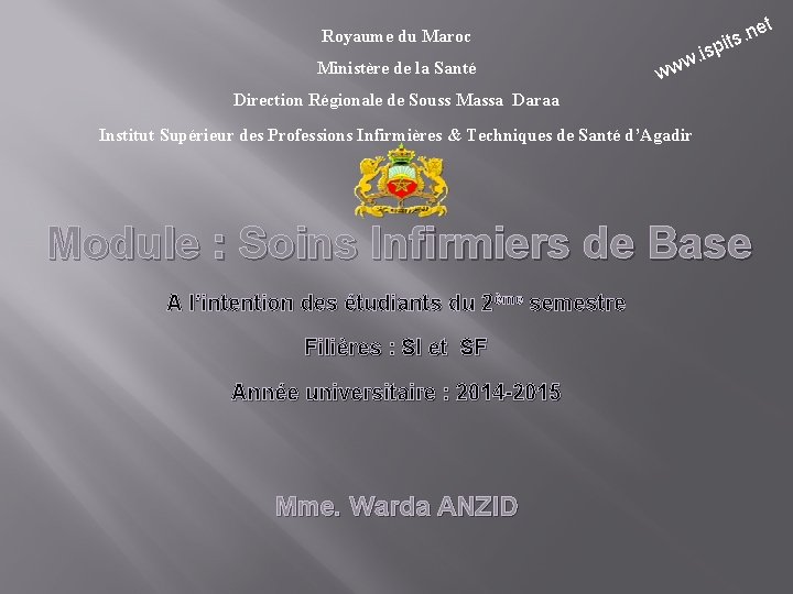 et n. its p s i w. Royaume du Maroc Ministère de la Santé