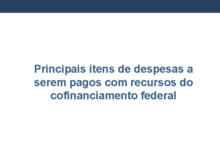 Principais itens de despesas a serem pagos com recursos do cofinanciamento federal 