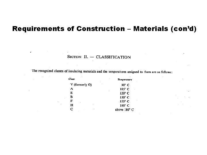 Requirements of Construction – Materials (con’d) 