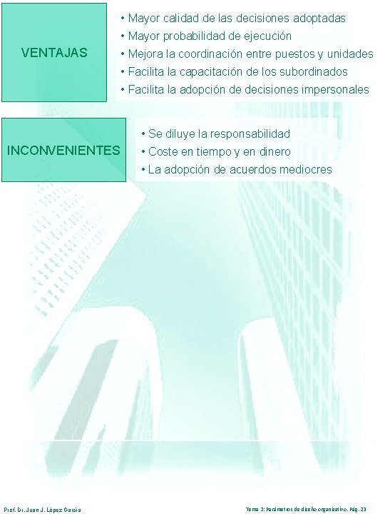  • Mayor calidad de las decisiones adoptadas • Mayor probabilidad de ejecución VENTAJAS