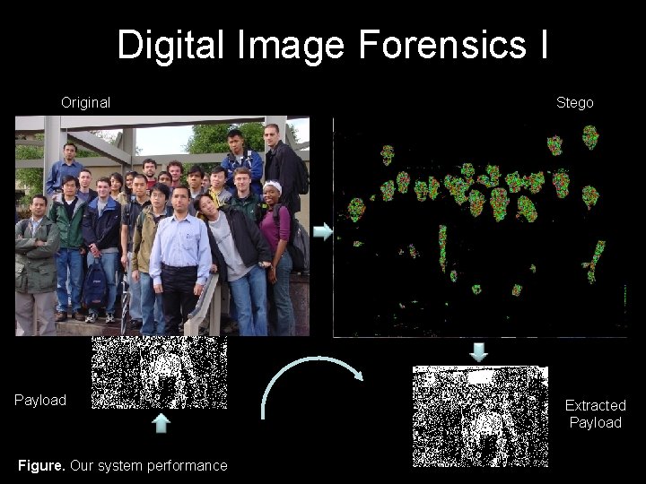 Digital Image Forensics I Original Payload Figure. Our system performance Stego Extracted Payload 