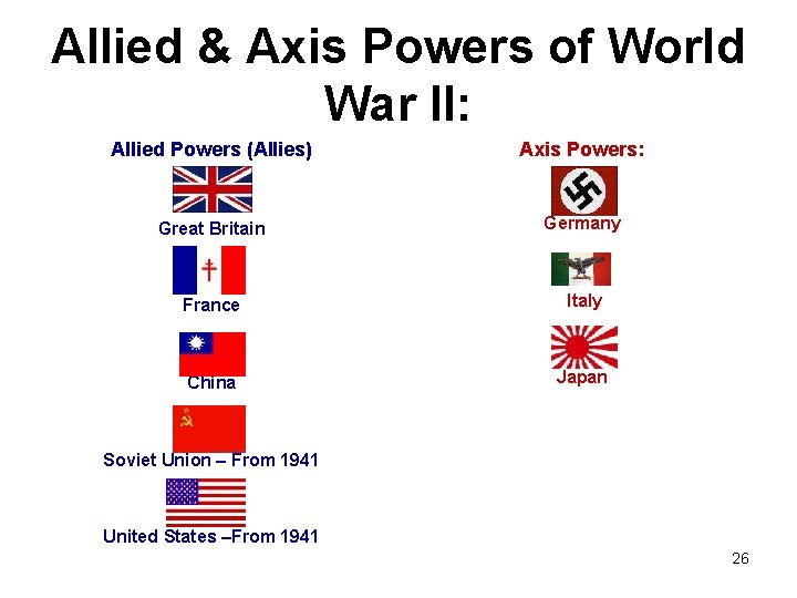 Allied & Axis Powers of World War II: Allied Powers (Allies) Axis Powers: Great