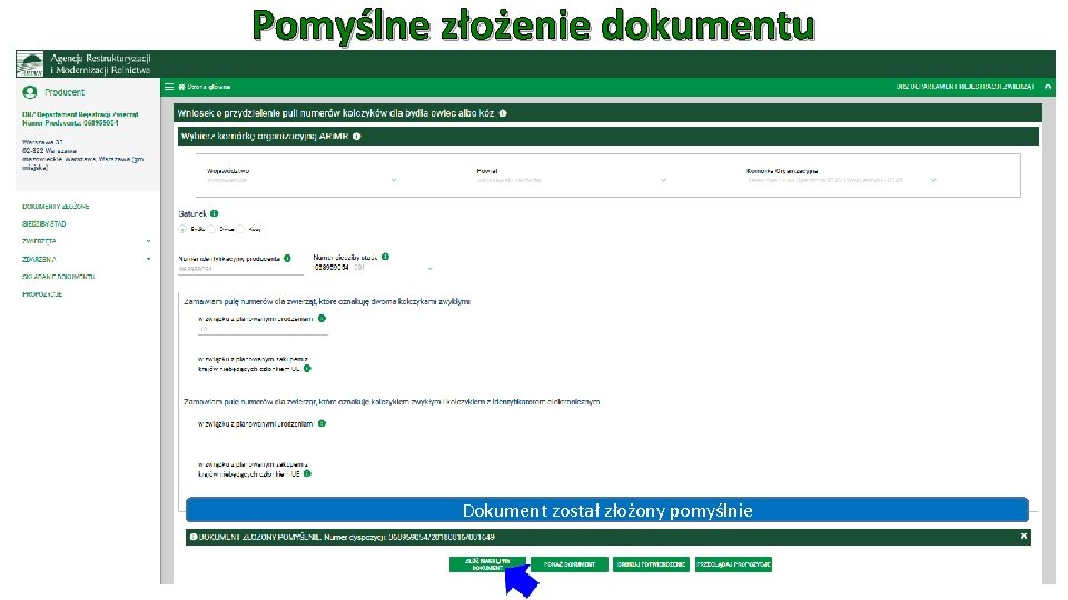 Pomyślne złożenie dokumentu Dokument został złożony pomyślnie 