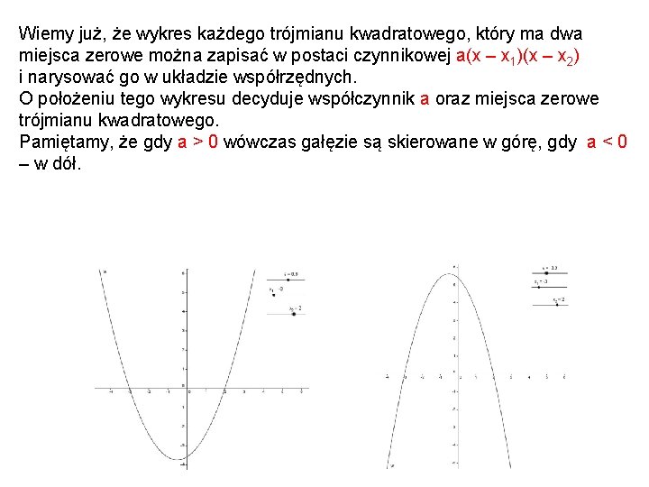 Wiemy już, że wykres każdego trójmianu kwadratowego, który ma dwa miejsca zerowe można zapisać