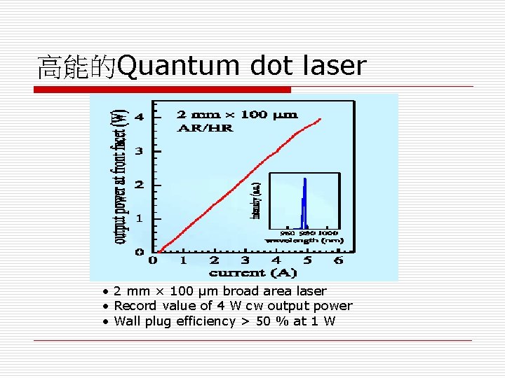 高能的Quantum dot laser • 2 mm × 100 µm broad area laser • Record