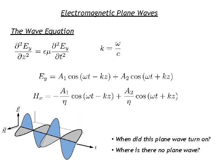 Electromagnetic Plane Waves The Wave Equation • When did this plane wave turn on?