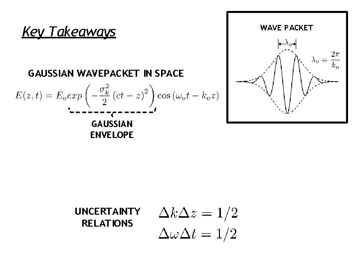 Key Takeaways GAUSSIAN WAVEPACKET IN SPACE GAUSSIAN ENVELOPE UNCERTAINTY RELATIONS WAVE PACKET 