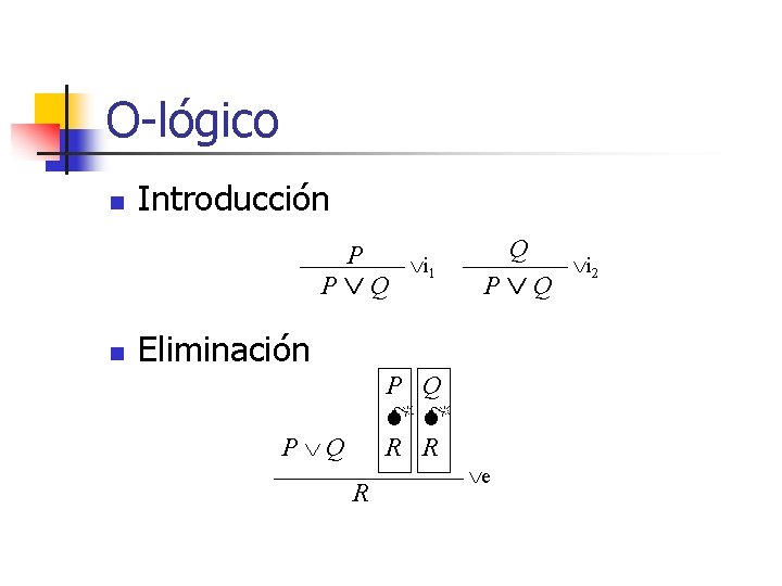 O-lógico n Introducción P P Q n i 1 Q P Q Eliminación P