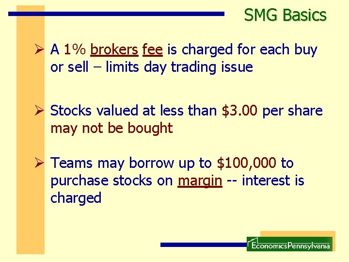 SMG Basics Ø A 1% brokers fee is charged for each buy or sell SMG Basics Ø A 1% brokers fee is charged for each buy or sell
