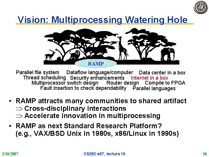 Vision: Multiprocessing Watering Hole RAMP Parallel file system Dataflow language/computer Data center in a