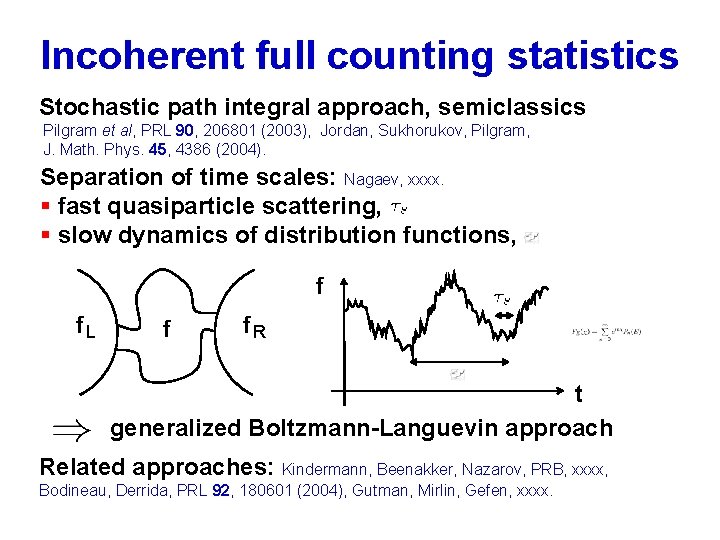 Incoherent full counting statistics Stochastic path integral approach, semiclassics Pilgram et al, PRL 90,