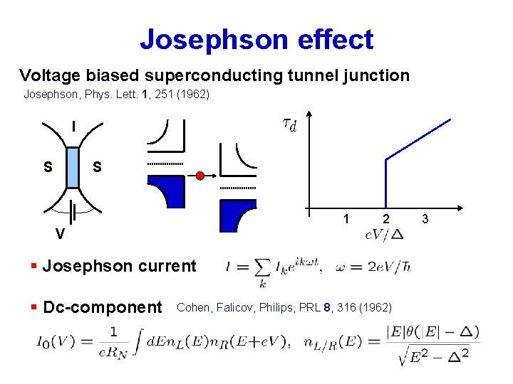 Josephson effect Voltage biased superconducting tunnel junction Josephson, Phys. Lett. 1, 251 (1962) I