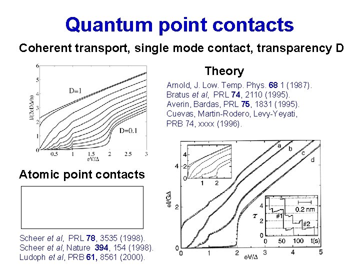Quantum point contacts Coherent transport, single mode contact, transparency D Theory Arnold, J. Low.