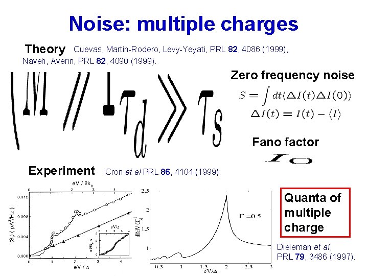 Noise: multiple charges Theory Cuevas, Martin-Rodero, Levy-Yeyati, PRL 82, 4086 (1999), Naveh, Averin, PRL