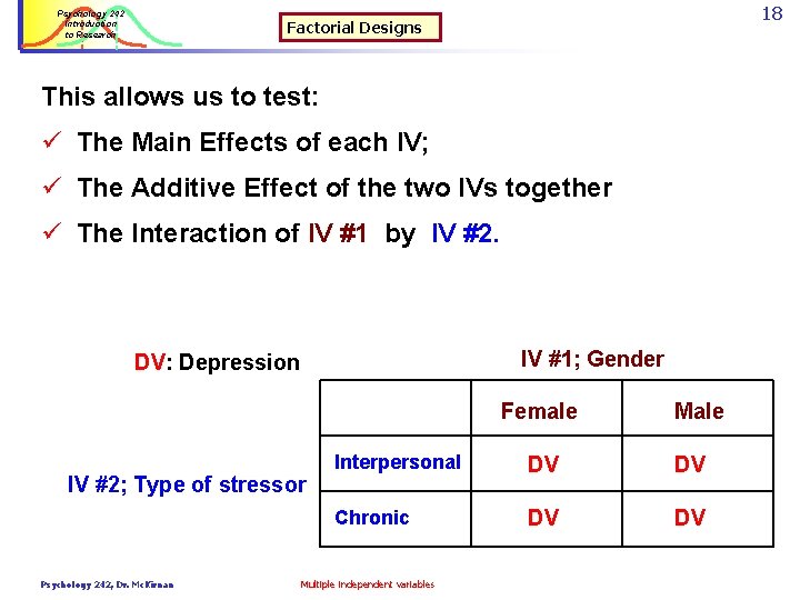 Psychology 242 Introduction to Research 18 Factorial Designs This allows us to test: ü