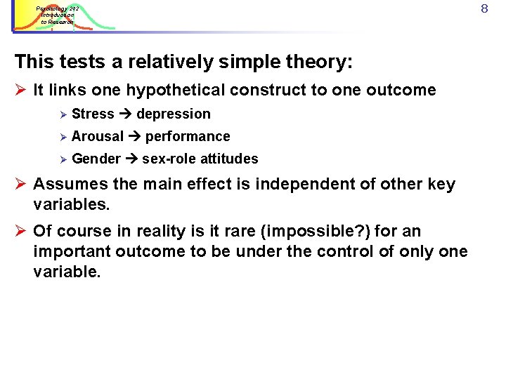 Psychology 242 Introduction to Research This tests a relatively simple theory: Ø It links