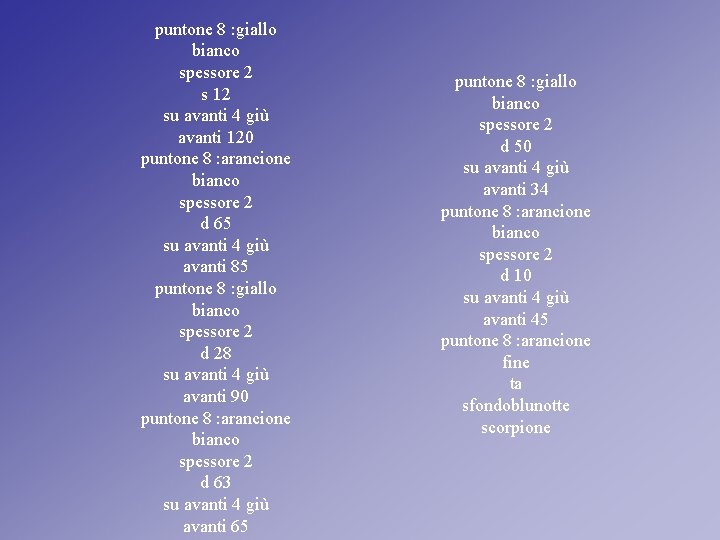 puntone 8 : giallo bianco spessore 2 s 12 su avanti 4 giù avanti puntone 8 : giallo bianco spessore 2 s 12 su avanti 4 giù avanti