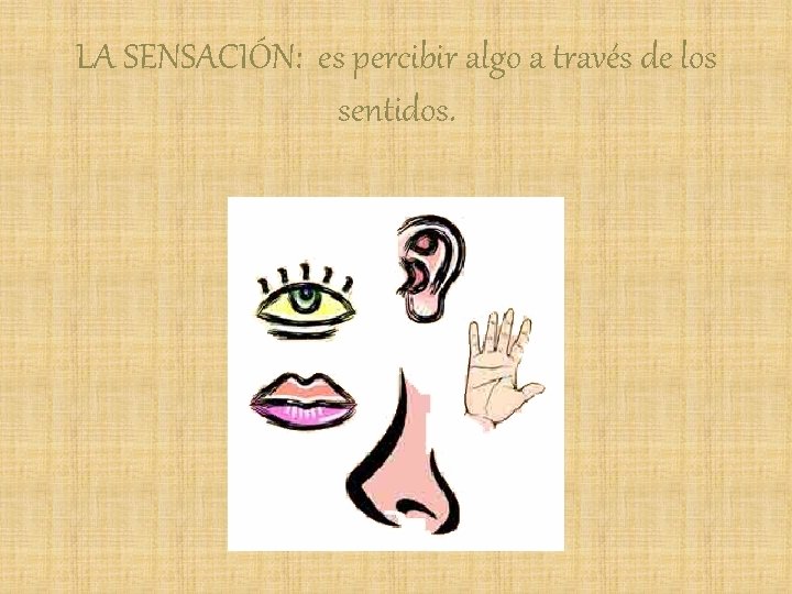 LA SENSACIÓN: es percibir algo a través de los sentidos. 