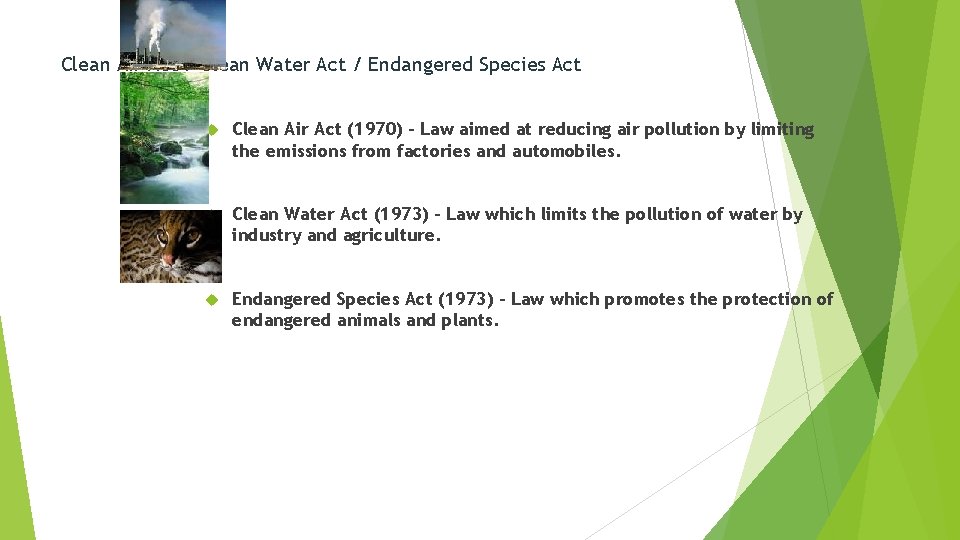 Clean Air Act / Clean Water Act / Endangered Species Act Clean Air Act