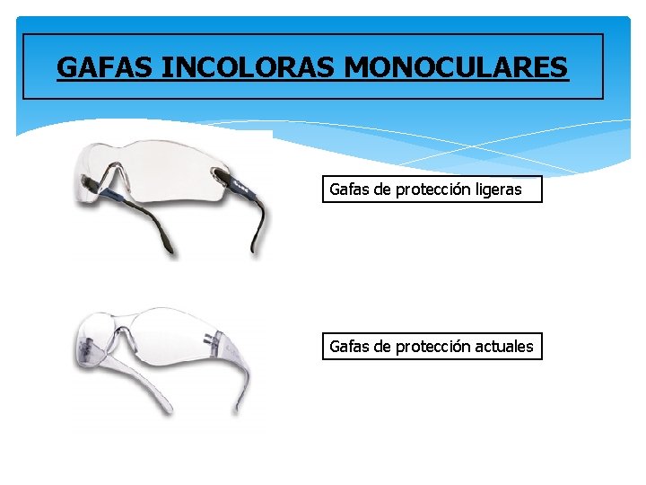 GAFAS INCOLORAS MONOCULARES Gafas de protección ligeras Gafas de protección actuales 