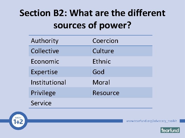 Section B 2: What are the different sources of power? Authority Collective Economic Expertise