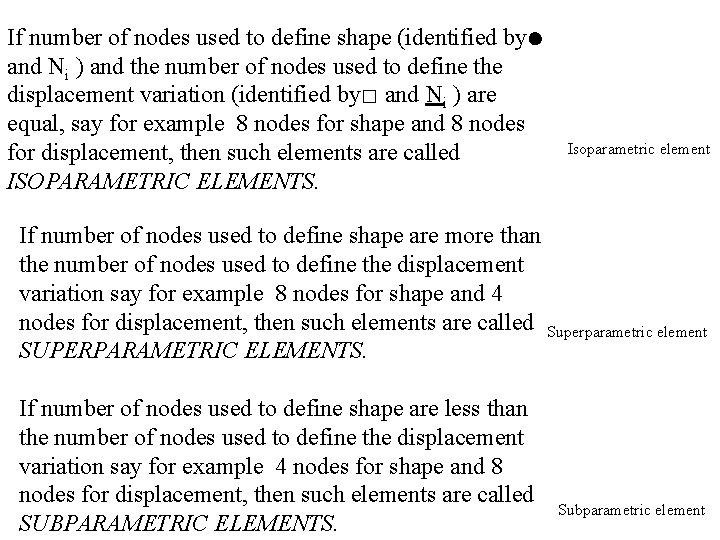 If number of nodes used to define shape (identified by and Ni ) and