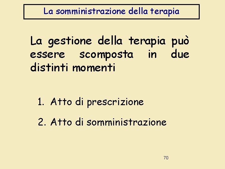 La somministrazione della terapia La gestione della terapia può essere scomposta in due distinti