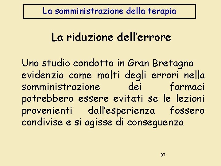 La somministrazione della terapia La riduzione dell’errore Uno studio condotto in Gran Bretagna evidenzia