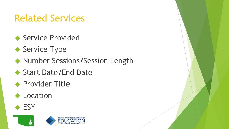 Related Services Service Provided Service Type Number Sessions/Session Length Start Date/End Date Provider Title Related Services Service Provided Service Type Number Sessions/Session Length Start Date/End Date Provider Title