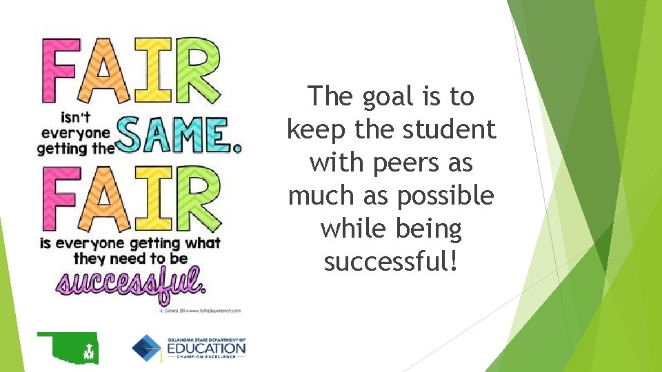 The goal is to keep the student with peers as much as possible while The goal is to keep the student with peers as much as possible while