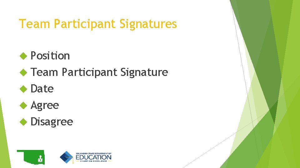 Team Participant Signatures Position Team Participant Signature Date Agree Disagree Team Participant Signatures Position Team Participant Signature Date Agree Disagree
