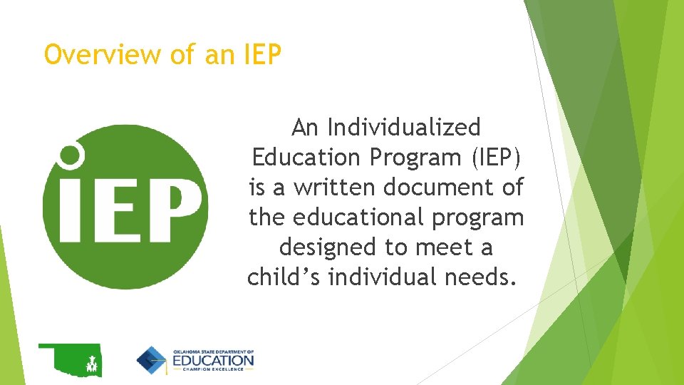 Overview of an IEP An Individualized Education Program (IEP) is a written document of Overview of an IEP An Individualized Education Program (IEP) is a written document of