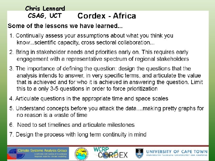 Chris Lennard CSAG, UCT 