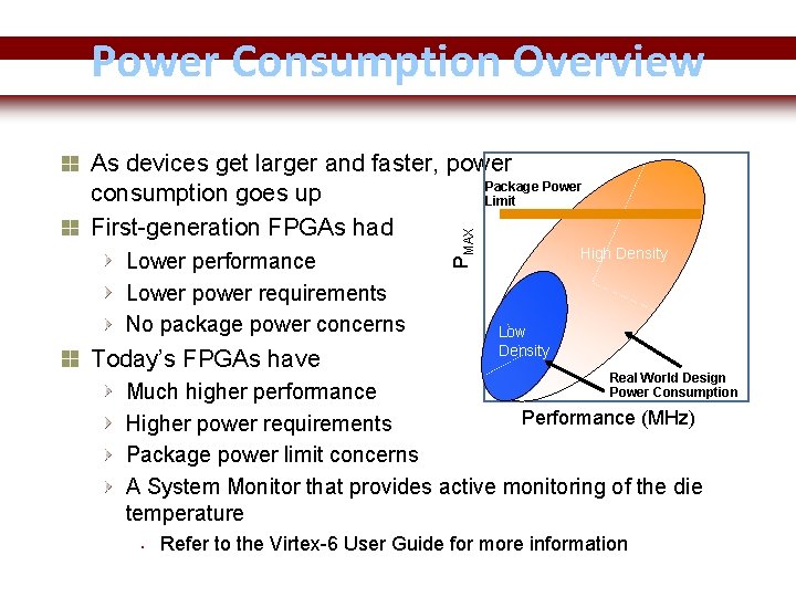 Power Consumption Overview Lower performance Lower power requirements No package power concerns PMAX As
