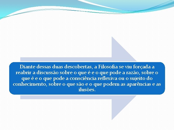 Diante dessas duas descobertas, a Filosofia se viu forçada a reabrir a discussão sobre