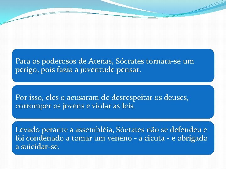 Para os poderosos de Atenas, Sócrates tornara-se um perigo, pois fazia a juventude pensar.