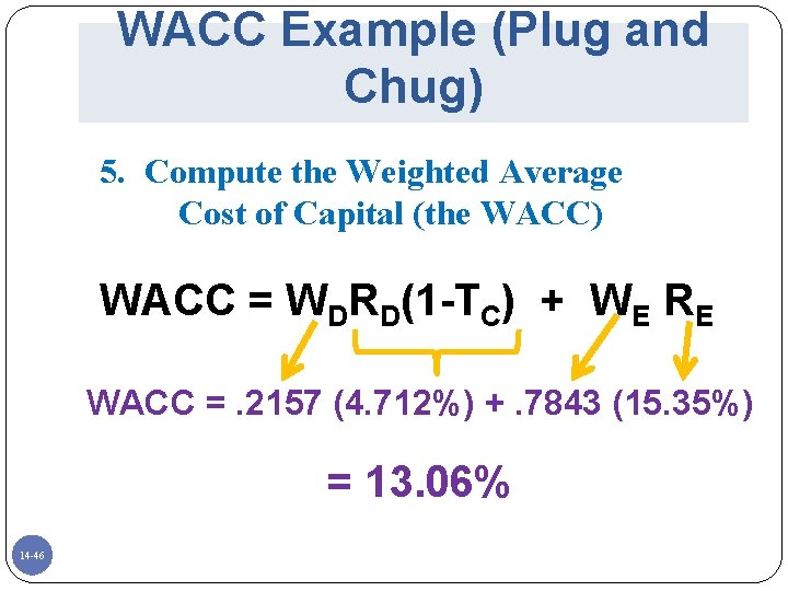WACC Example (Plug and Chug) 5. Compute the Weighted Average Cost of Capital (the