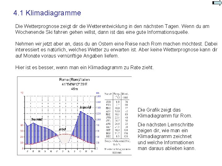 4. 1 Klimadiagramme Die Wetterprognose zeigt dir die Wetterentwicklung in den nächsten Tagen. Wenn 4. 1 Klimadiagramme Die Wetterprognose zeigt dir die Wetterentwicklung in den nächsten Tagen. Wenn