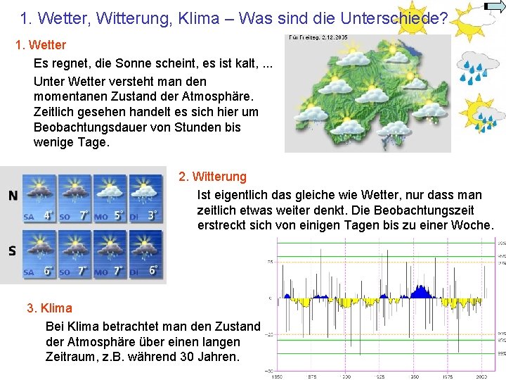 1. Wetter, Witterung, Klima – Was sind die Unterschiede? 1. Wetter Es regnet, die 1. Wetter, Witterung, Klima – Was sind die Unterschiede? 1. Wetter Es regnet, die