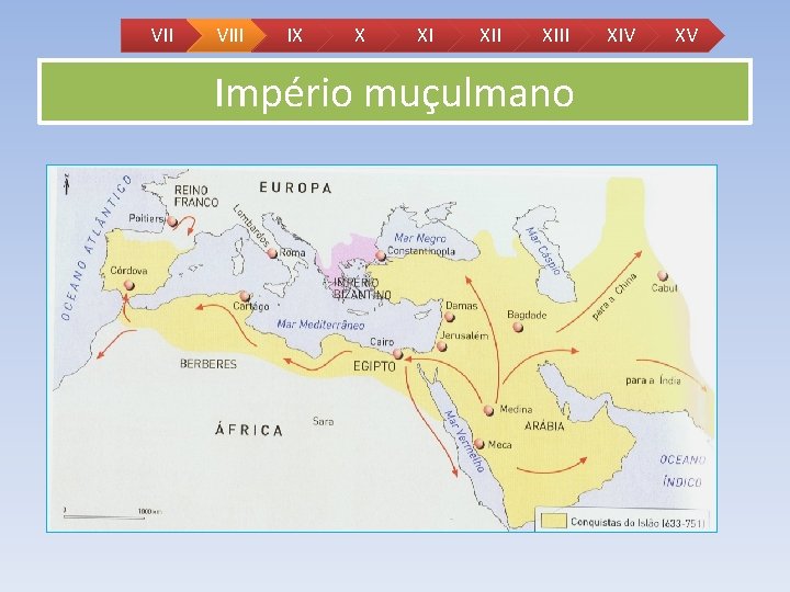 VII VIII IX X XI XIII Império muçulmano XIV XV VII VIII IX X XI XIII Império muçulmano XIV XV