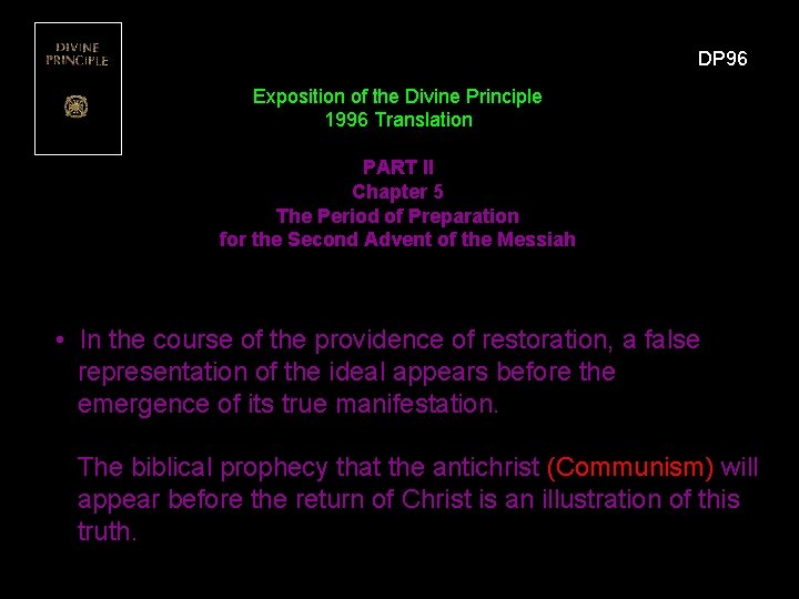 DP 96 Exposition of the Divine Principle 1996 Translation PART II Chapter 5 The