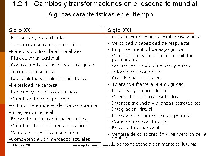 1. 2. 1 Cambios y transformaciones en el escenario mundial Algunas características en el