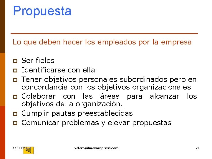 Propuesta Lo que deben hacer los empleados por la empresa p p p Ser