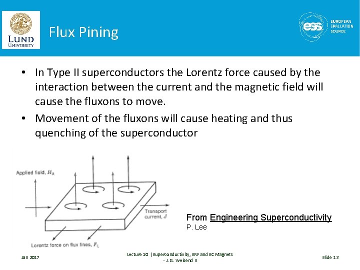 Flux Pining • In Type II superconductors the Lorentz force caused by the interaction