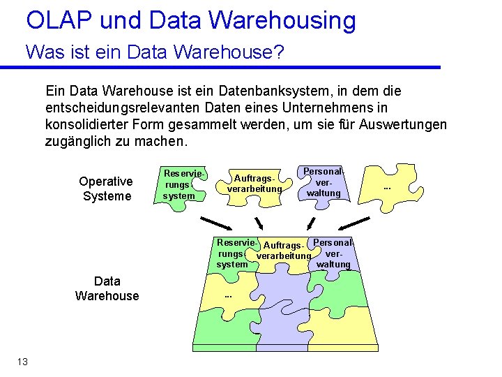 OLAP und Data Warehousing Was ist ein Data Warehouse? Ein Data Warehouse ist ein