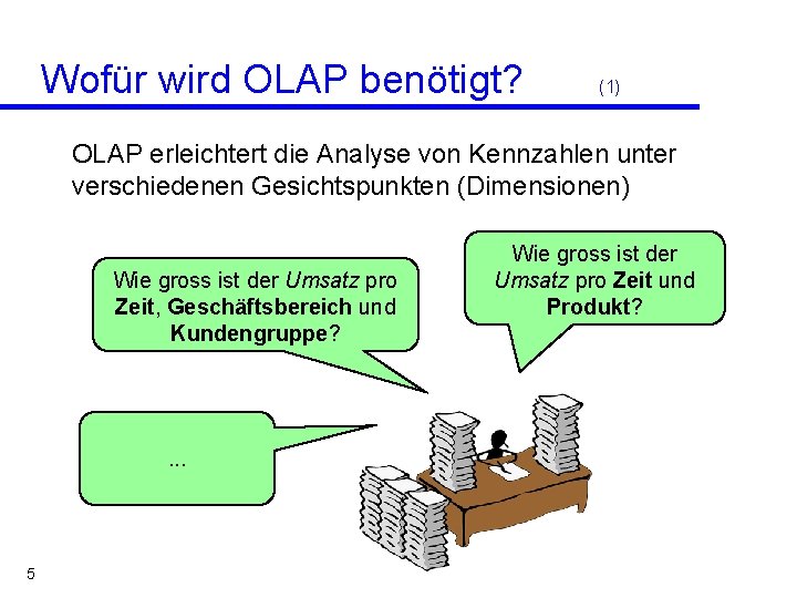 Wofür wird OLAP benötigt? (1) OLAP erleichtert die Analyse von Kennzahlen unter verschiedenen Gesichtspunkten